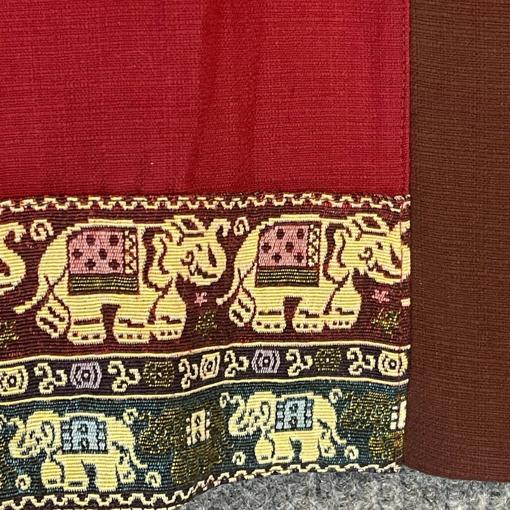 Traditional Thai Elephant Cropped Jacket Red Silk Coin Button Open Front Boho - Picture 3 of 7